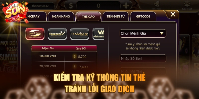 Kiểm tra kỹ thông tin thẻ tránh lỗi giao dịch